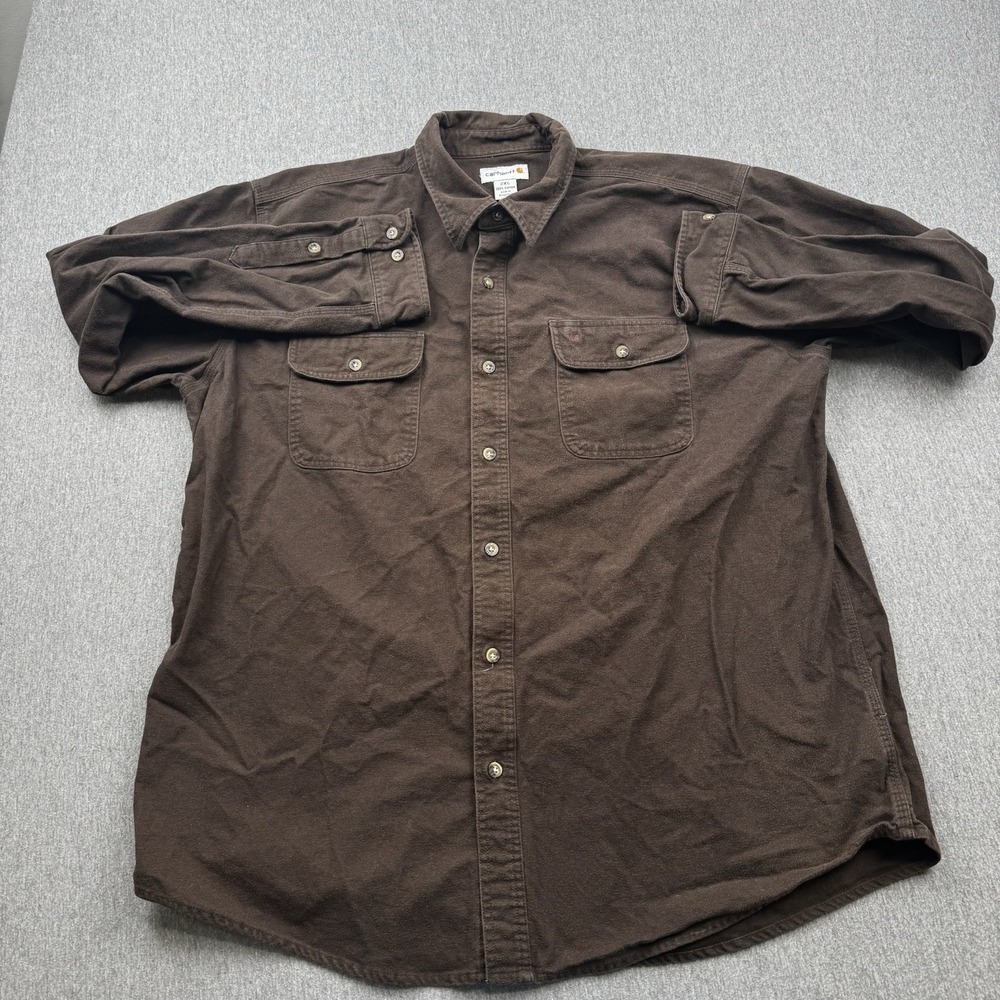 Carhartt Longsleeve Heavyweight Mens 2XL Brown Button Up Workwear S215 DKB - Picture 1 of 14